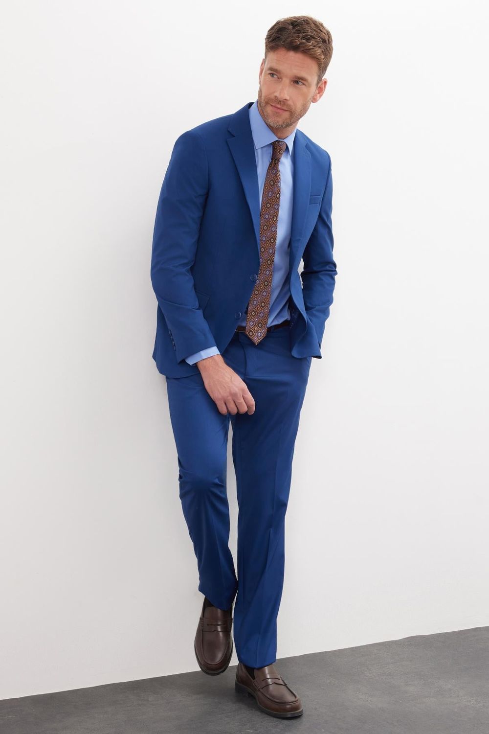 Erkek Slim Fit Mono Yaka Likralı Esnek Kumaş İndigo Takım Elbise
