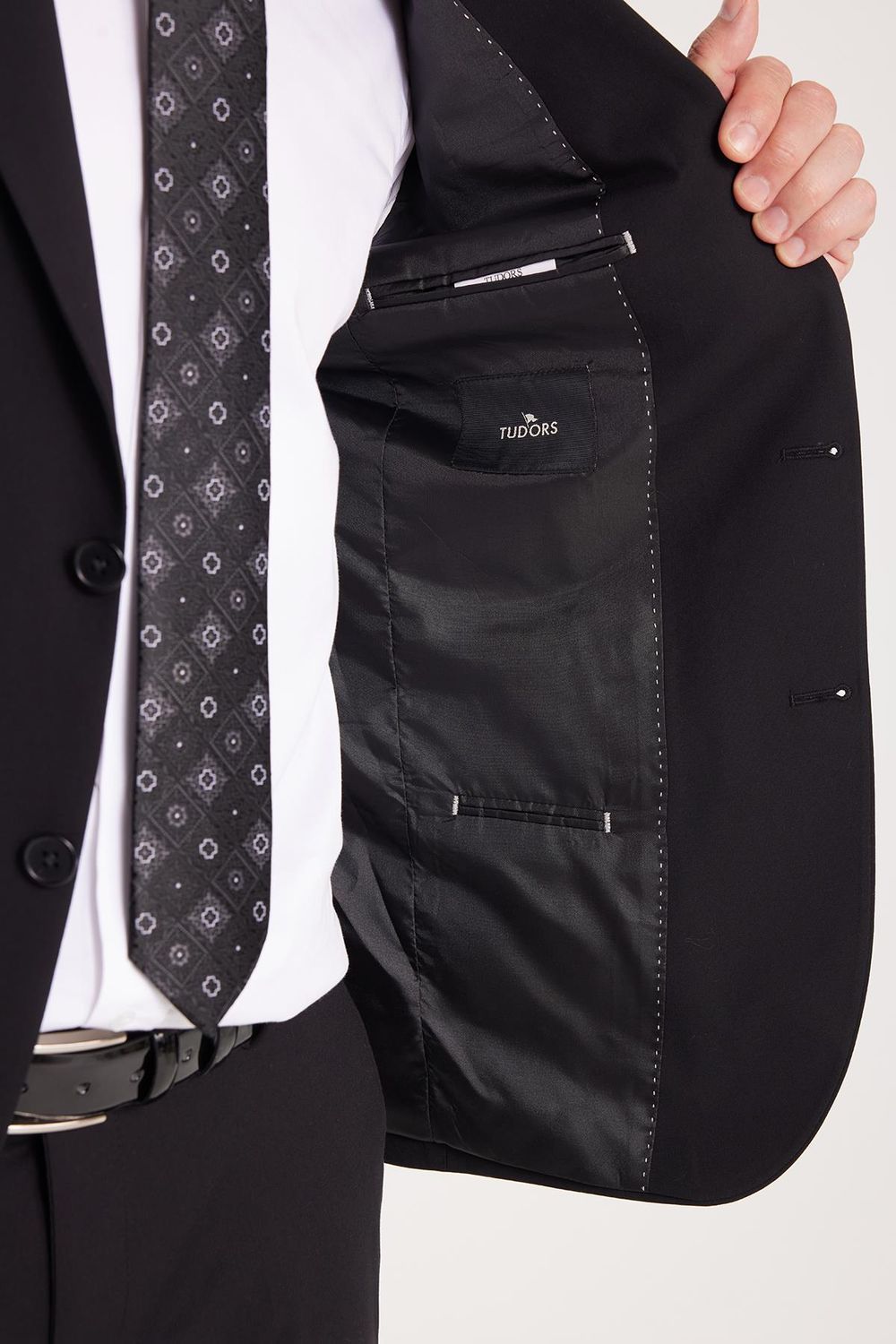 Erkek Slim Fit Mono Yaka Likralı Esnek Kumaş Siyah Takım Elbise