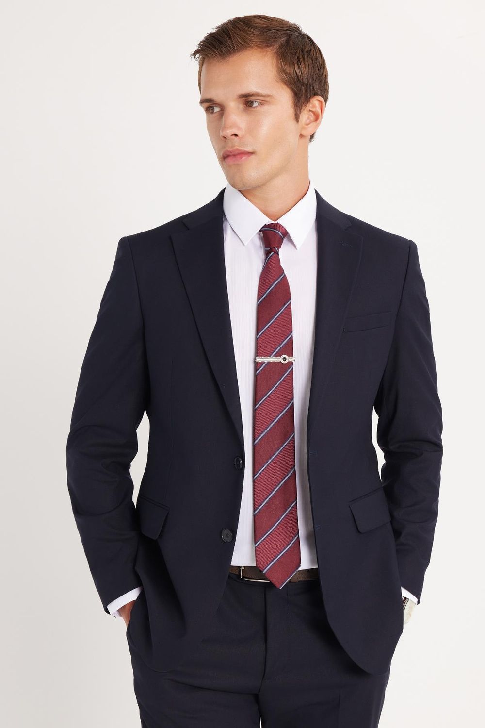Erkek Slim Fit Mono Yaka Likralı Esnek Kumaş Lacivert Takım Elbise