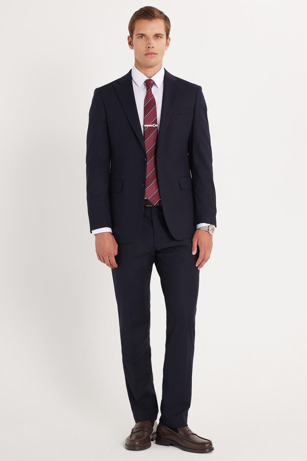 Erkek Slim Fit Mono Yaka Likralı Esnek Kumaş Lacivert Takım Elbise
