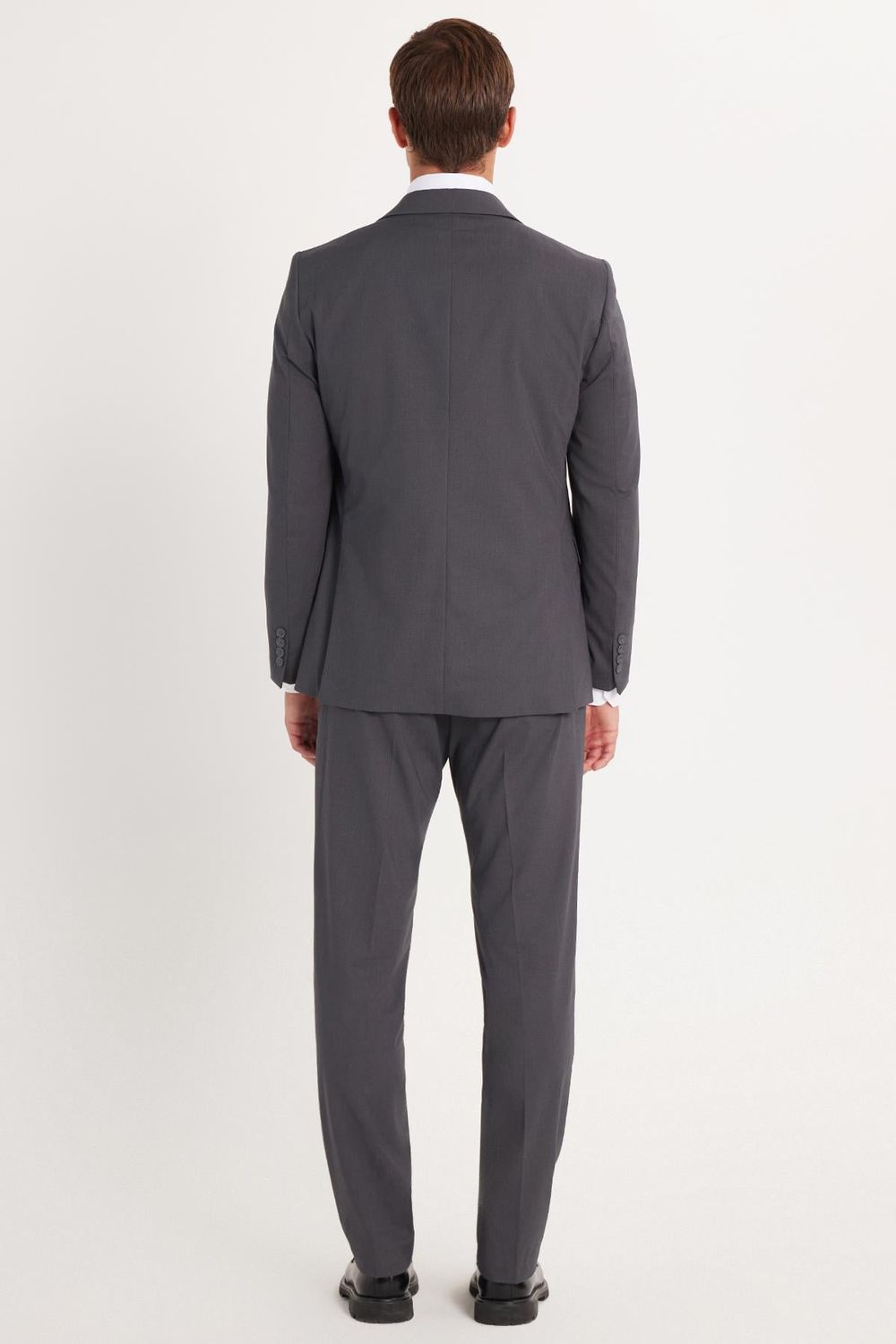 Erkek Slim Fit Mono Yaka Likralı Esnek Kumaş Füme Takım Elbise