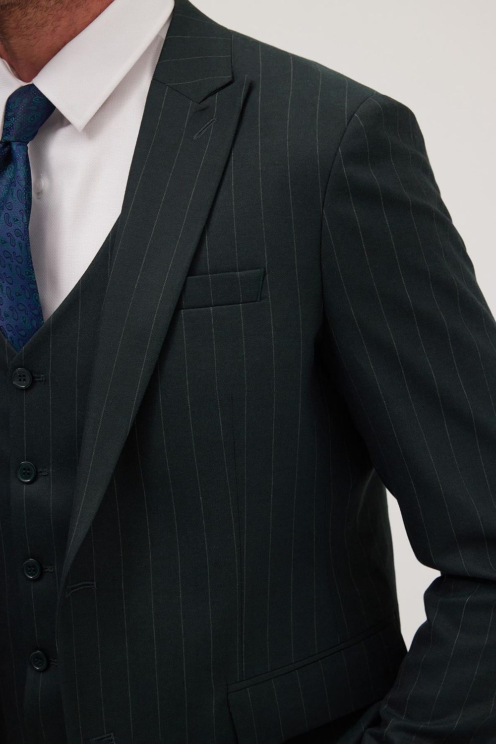 Erkek Slim Fit Haki Esnek Likralı Kumaş Sivri Yaka Yelekli Takım Elbise