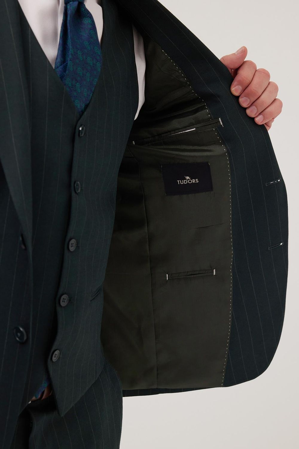 Erkek Slim Fit Haki Esnek Likralı Kumaş Sivri Yaka Yelekli Takım Elbise