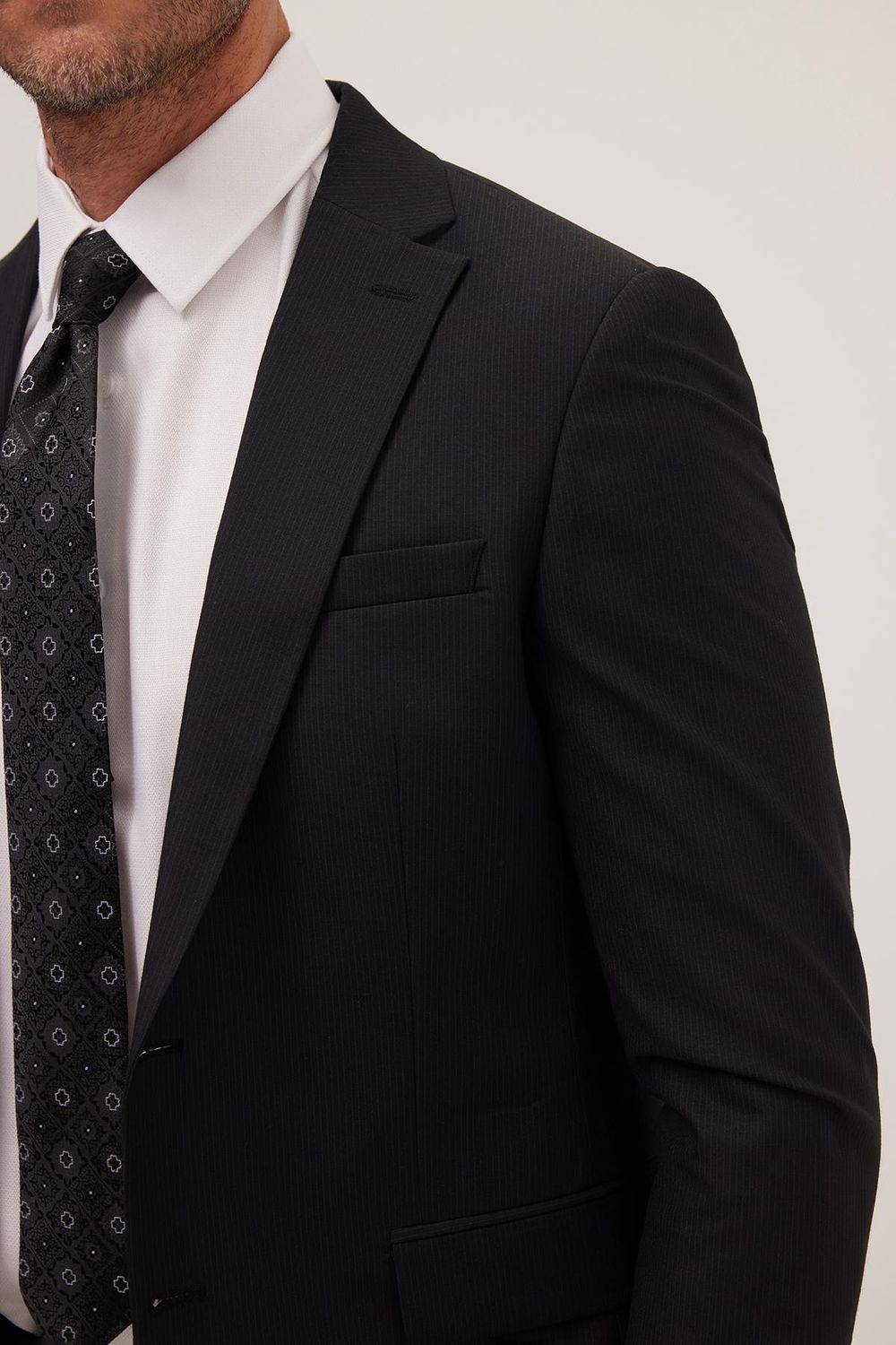Erkek Slim Fit Mono Yaka Likralı Esnek Kumaş Siyah Takım Elbise