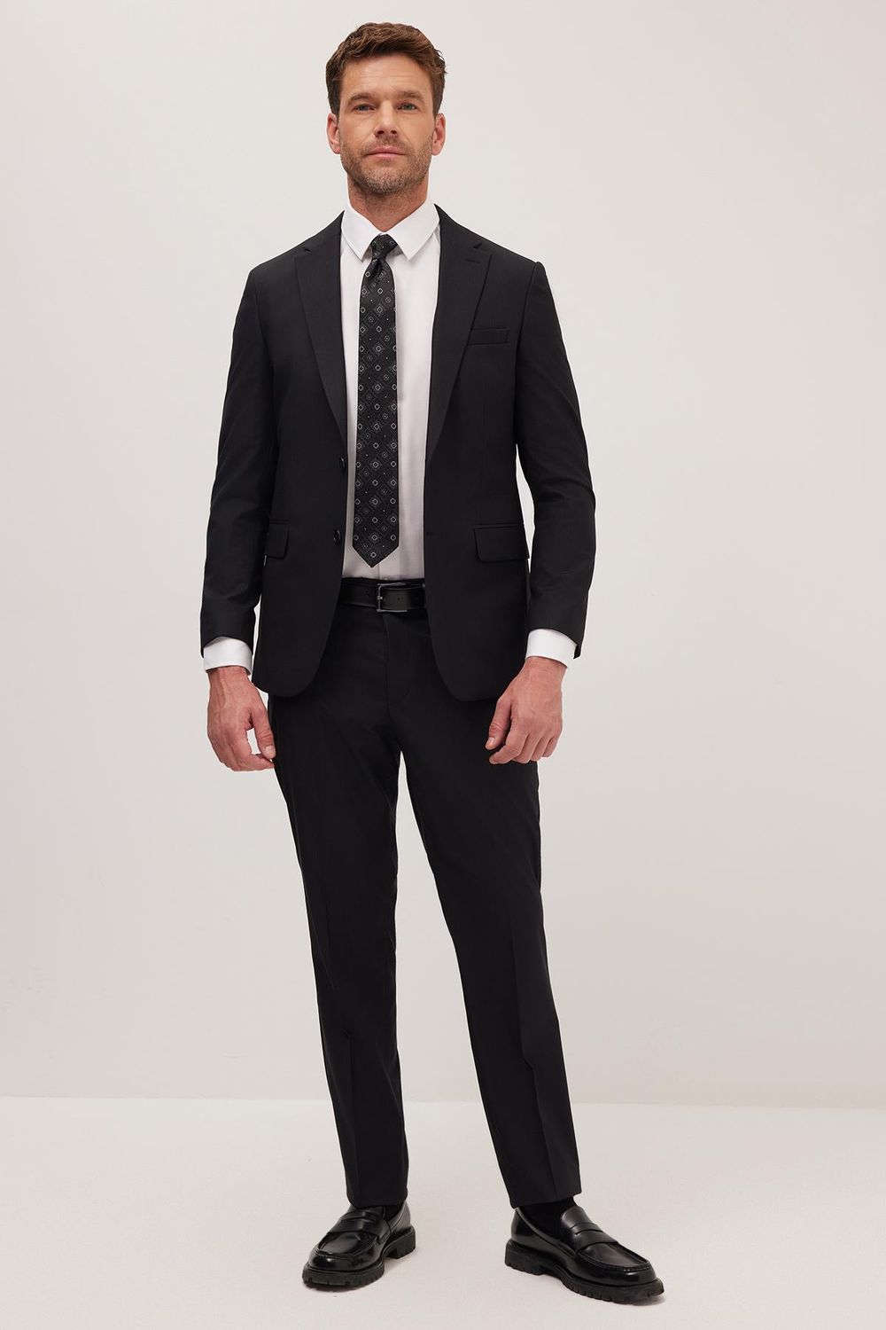 Erkek Slim Fit Mono Yaka Likralı Esnek Kumaş Siyah Takım Elbise