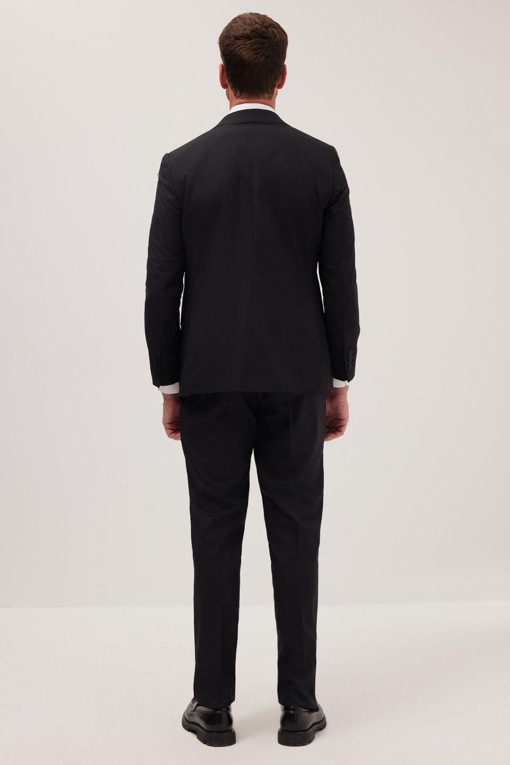 Erkek Slim Fit Mono Yaka Likralı Esnek Kumaş Siyah Takım Elbise