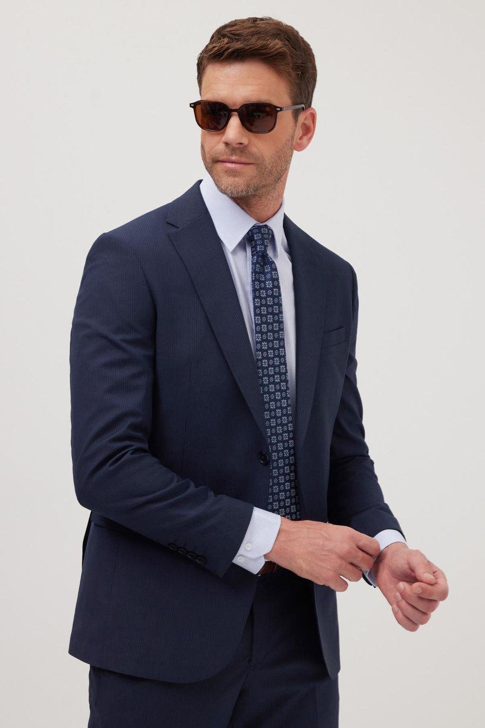 Erkek Slim Fit Mono Yaka Likralı Esnek Kumaş Lacivert Takım Elbise