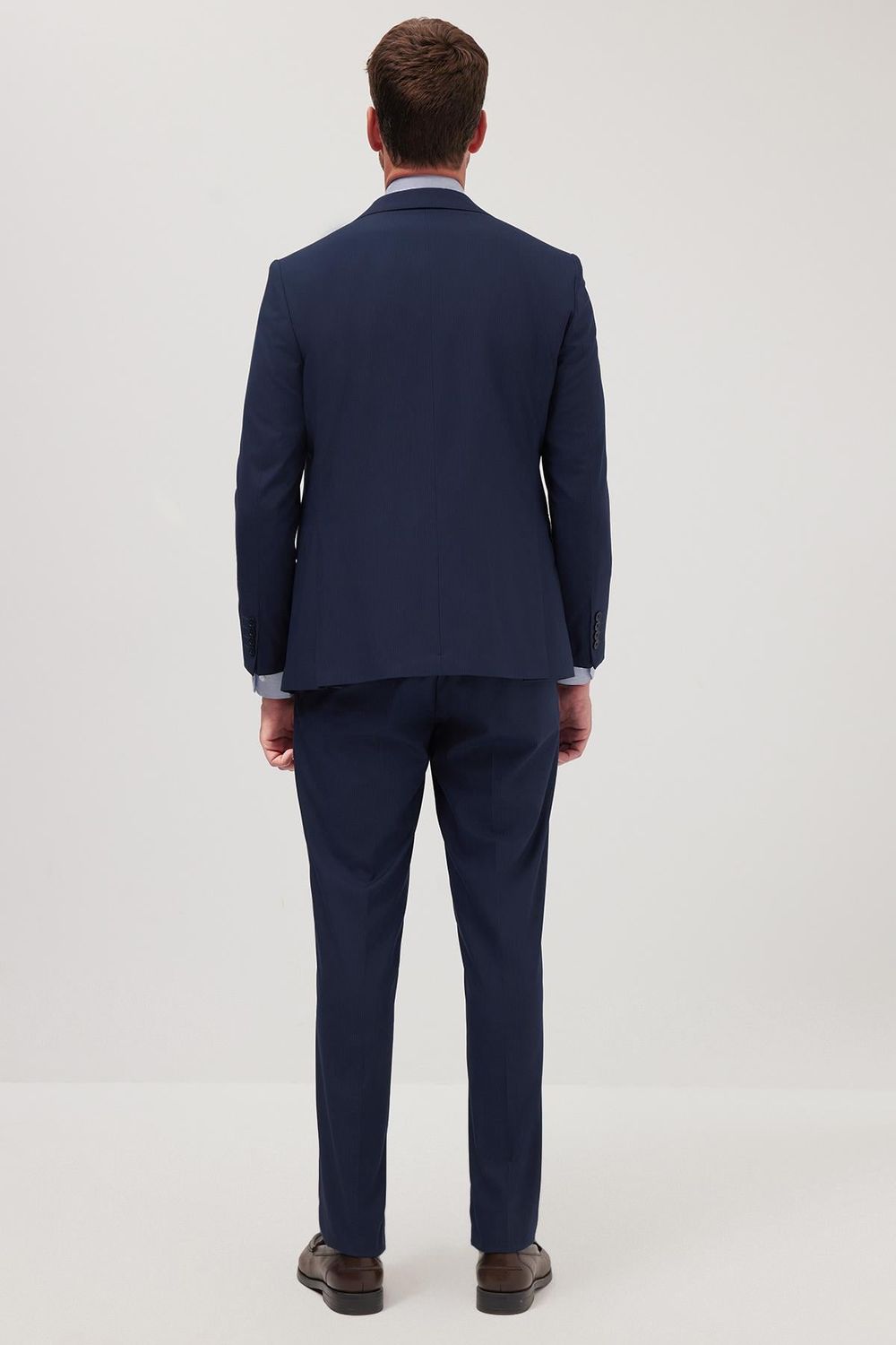 Erkek Slim Fit Mono Yaka Likralı Esnek Kumaş Lacivert Takım Elbise