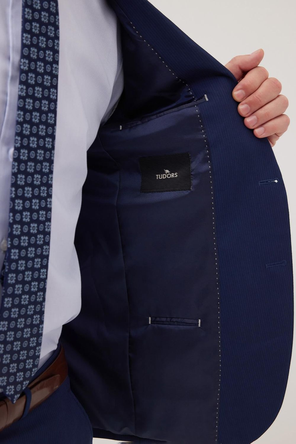 Erkek Slim Fit Mono Yaka Likralı Esnek Kumaş Koyu Lacivert Takım Elbise