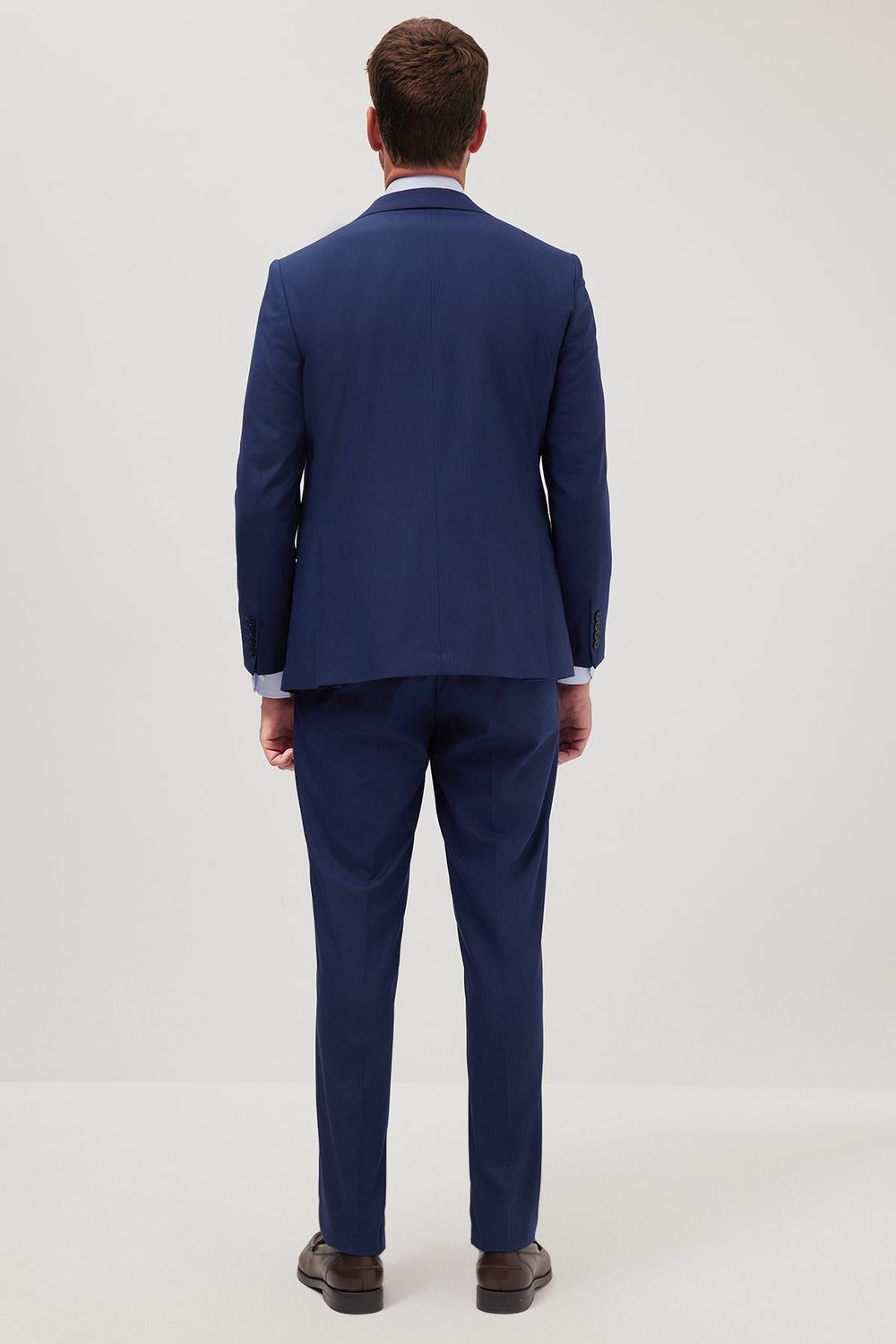 Erkek Slim Fit Mono Yaka Likralı Esnek Kumaş Koyu Lacivert Takım Elbise