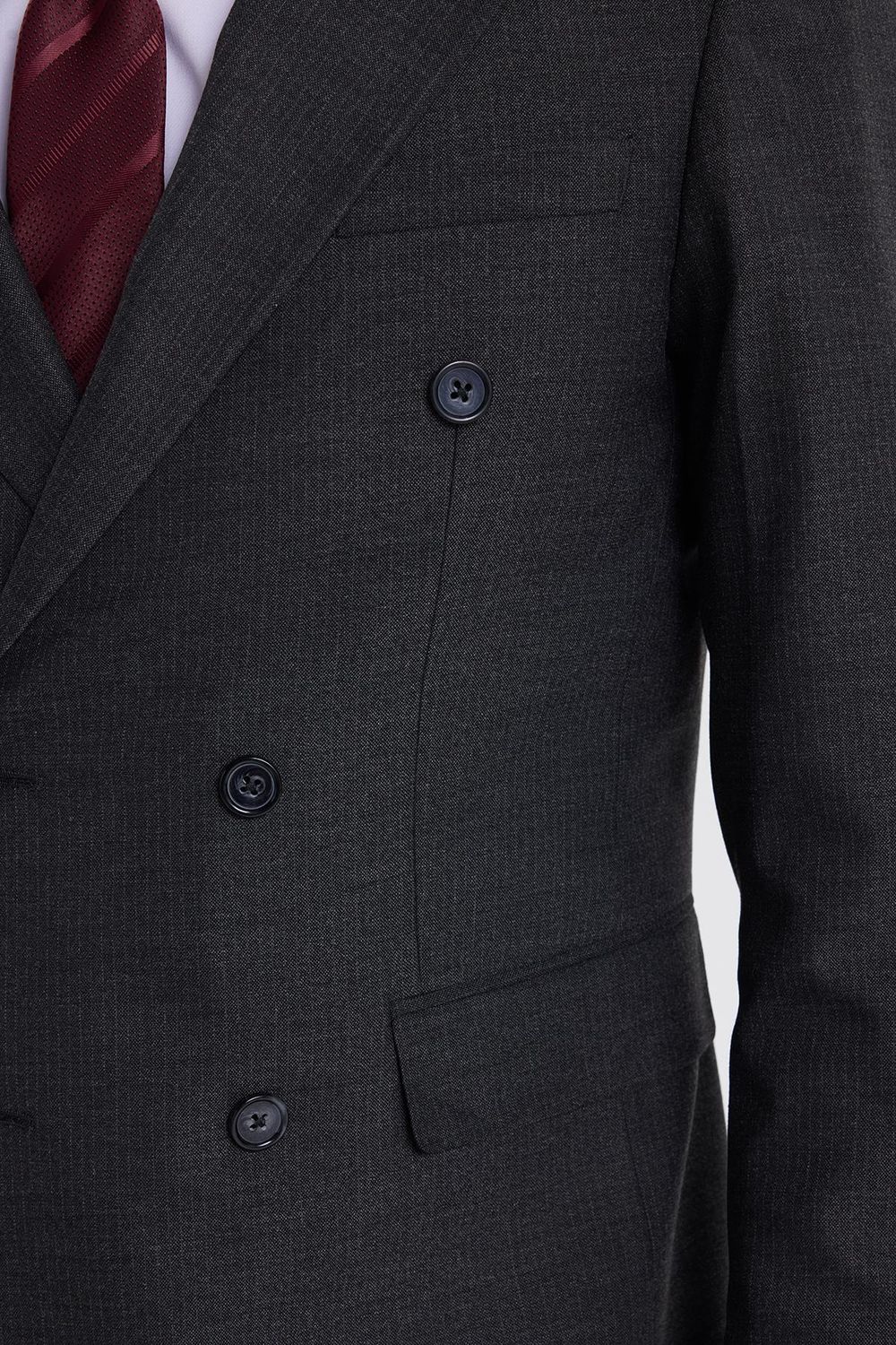 Erkek Slim Fit Sivri Yaka Çizgili Kapaklı Cepli Antrasit Takım Elbise
