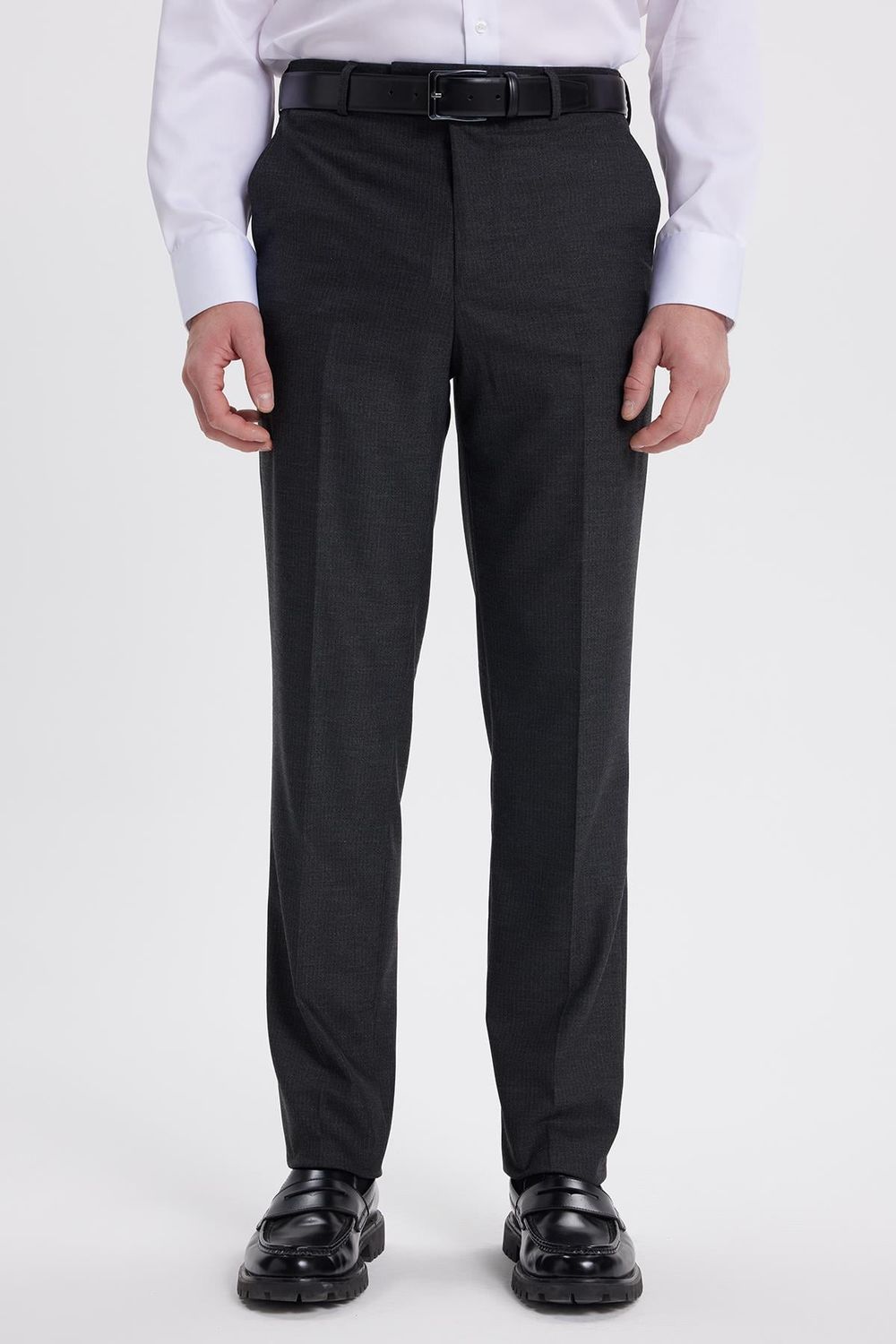 Erkek Slim Fit Sivri Yaka Çizgili Kapaklı Cepli Antrasit Takım Elbise