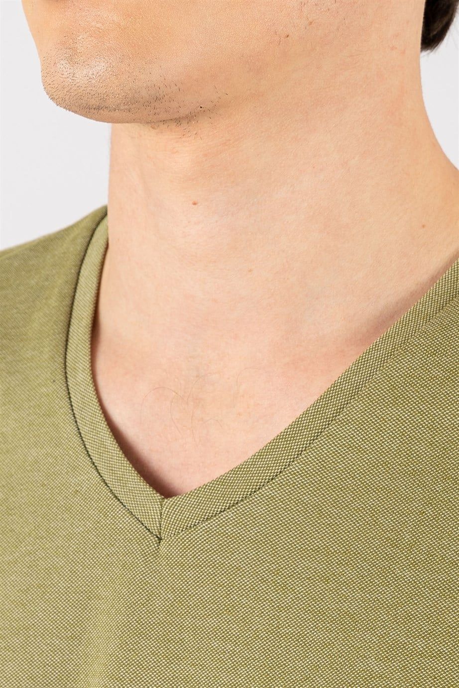 Slim Fit Dar Kesim V Yaka Oxford Erkek T-Shirt