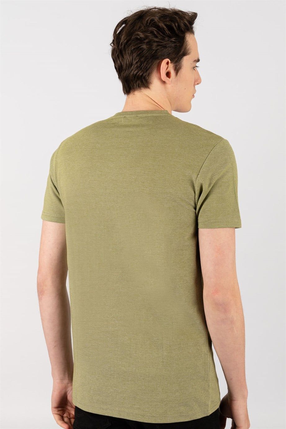 Slim Fit Dar Kesim V Yaka Oxford Erkek T-Shirt