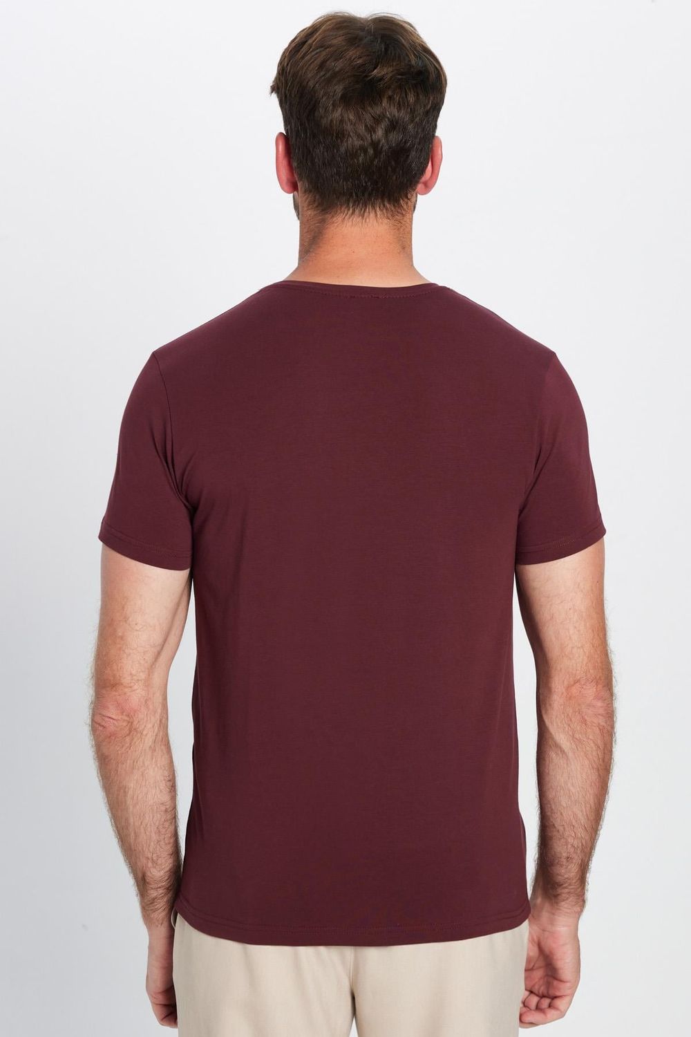 Erkek Slim Fit Dar Kesim Pamuklu Yumuşak Dokulu Esnek Kumaş Düz Basic Bordo Bisiklet Yaka Tişört
