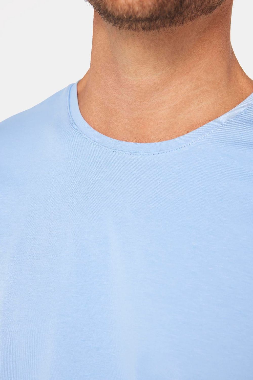 Erkek Slim Fit Dar Kesim Pamuklu Yumuşak Dokulu Esnek Kumaş Düz Basic Mavi Bisiklet Yaka Tişört