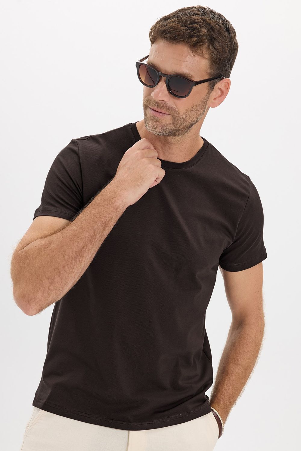 Slim Fit Bisiklet Yaka Düz Basıc Kısa Kol T-Shirt