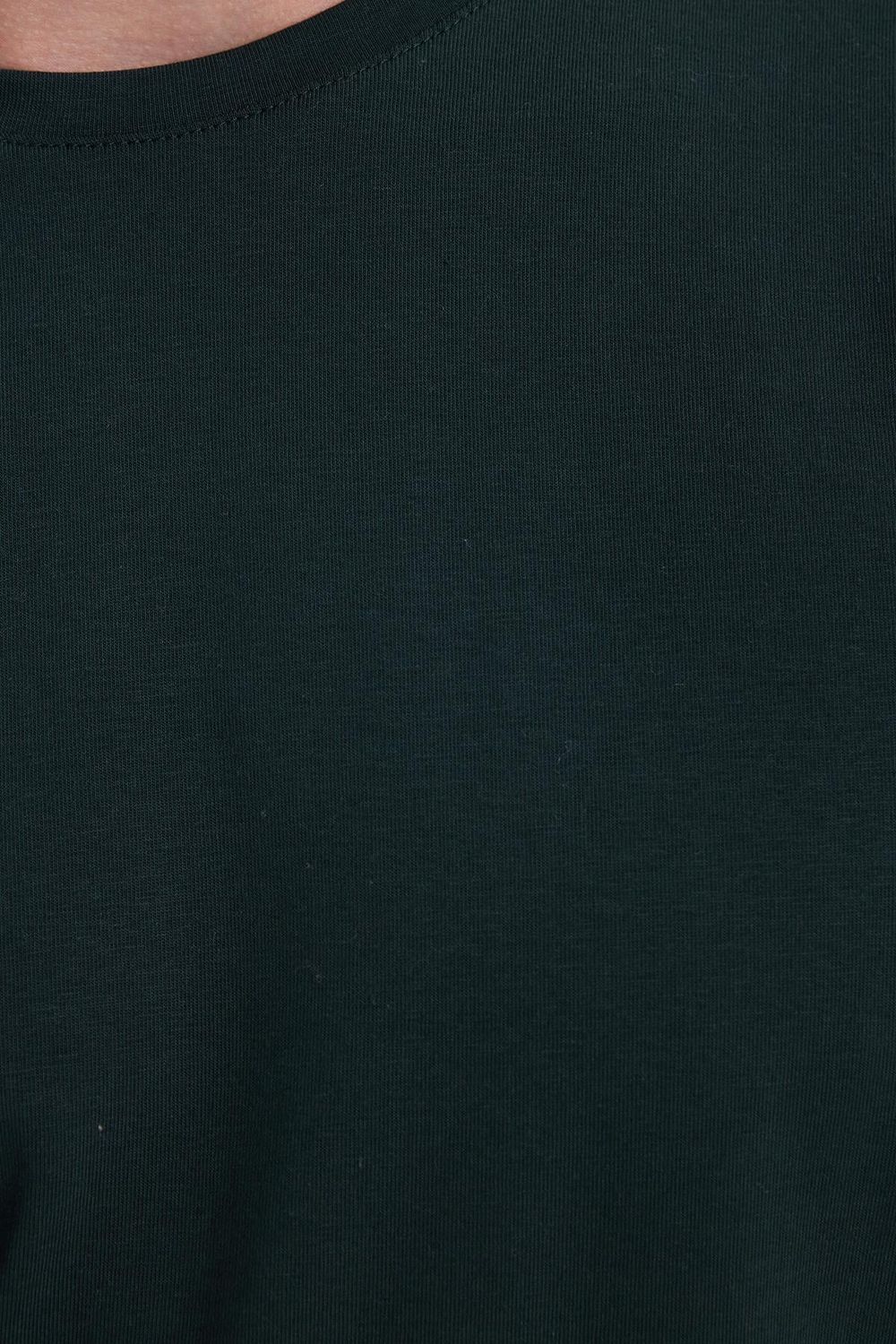 Erkek Slim Fit Dar Kesim Pamuklu Yumuşak Doku Likralı Esnek Kumaş Basic Koyu Yeşil Bisiklet Yaka Tişört