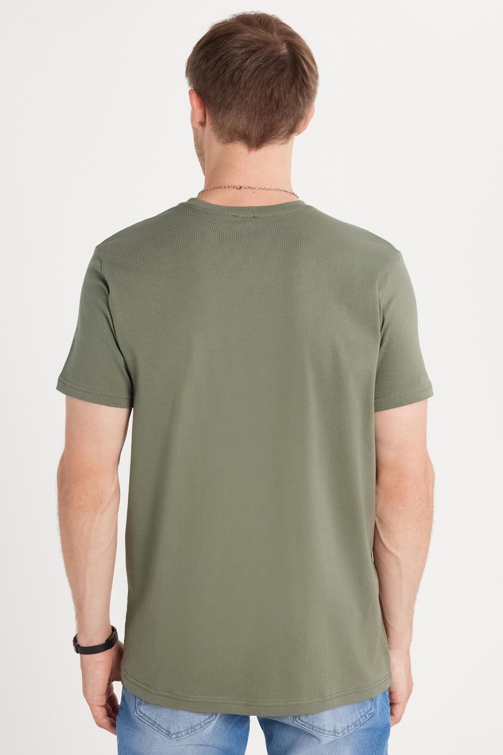 Erkek Slim Fit Dar Kesim Pamuklu Yumuşak Doku Likralı Esnek Kumaş Basic Yeşil Bisiklet Yaka Tişört