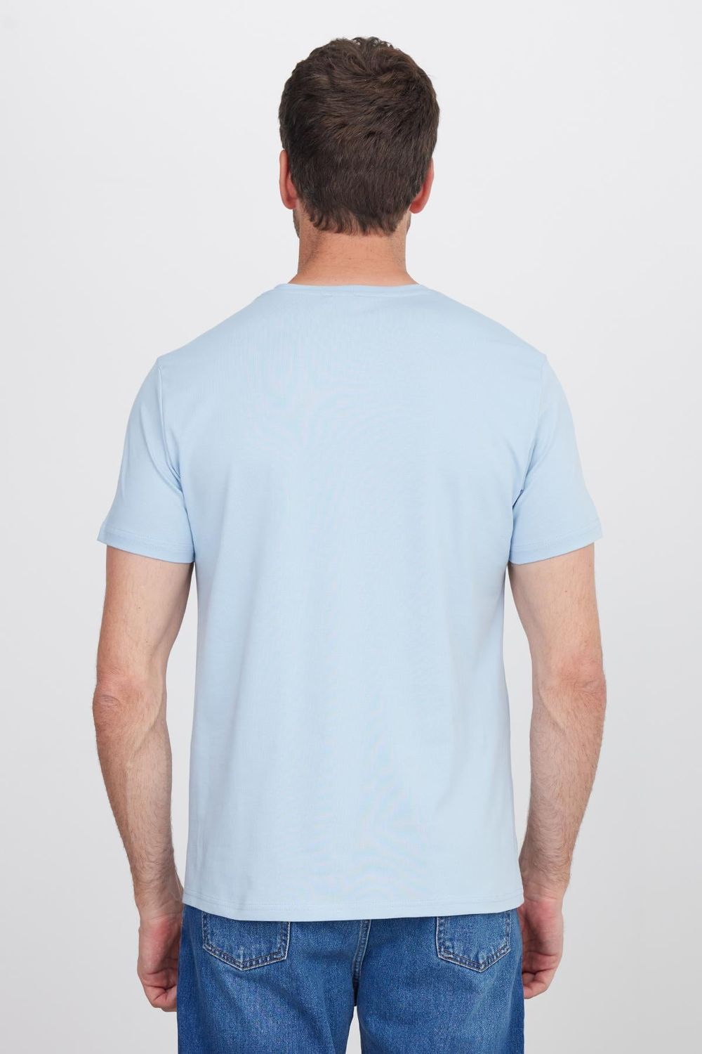 Erkek Slim Fit Dar Kesim Pamuklu Yumuşak Doku Likralı Esnek Kumaş Basic Mavi Bisiklet Yaka Tişört