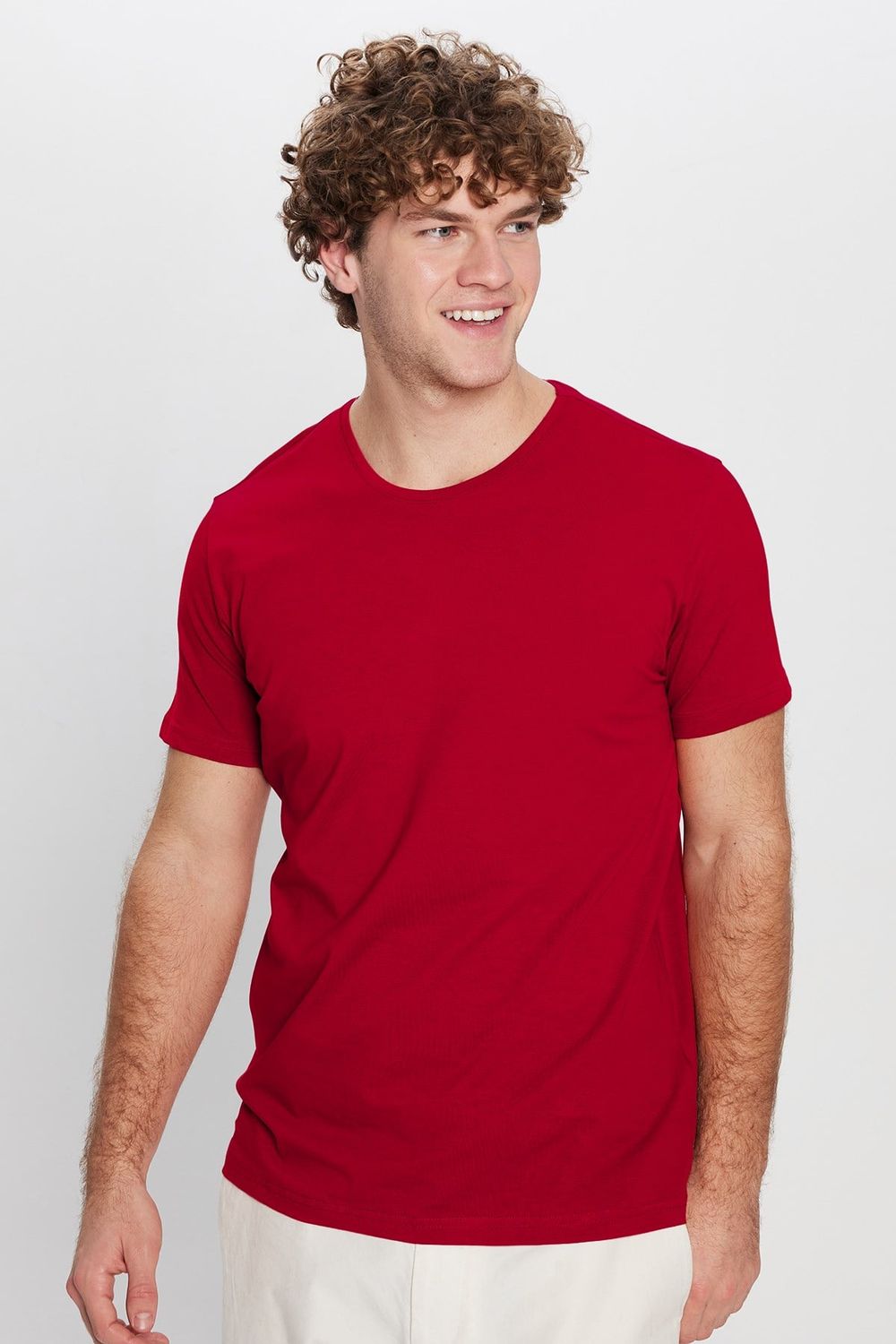Slim Fit Bisiklet Yaka Düz Basıc Kısa Kol T-Shirt