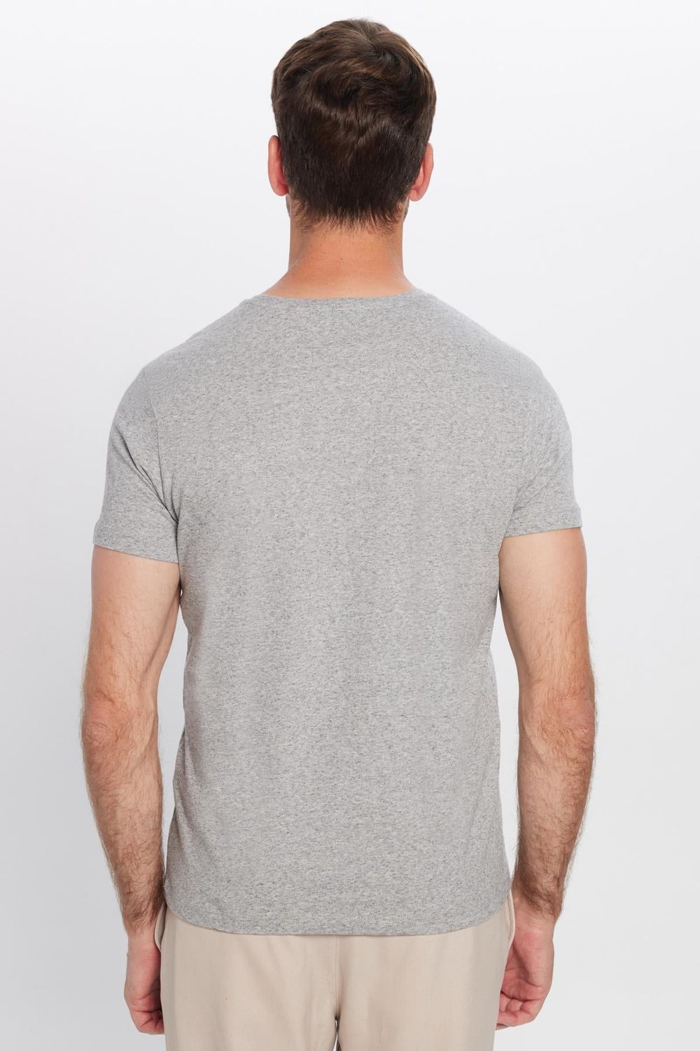 Erkek Slim Fit Dar Kesim Pamuklu Yumuşak Dokulu Esnek Kumaş Düz Basic Gri Bisiklet Yaka Tişört