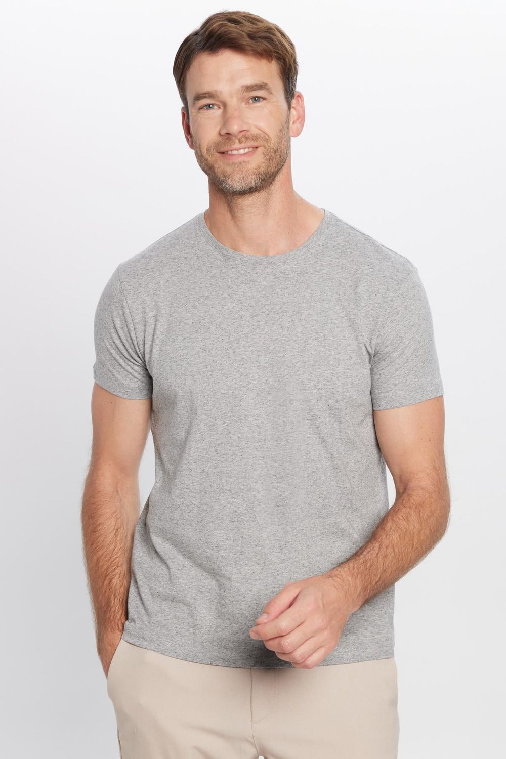 Erkek Slim Fit Dar Kesim Pamuklu Yumuşak Dokulu Esnek Kumaş Düz Basic Gri Bisiklet Yaka Tişört
