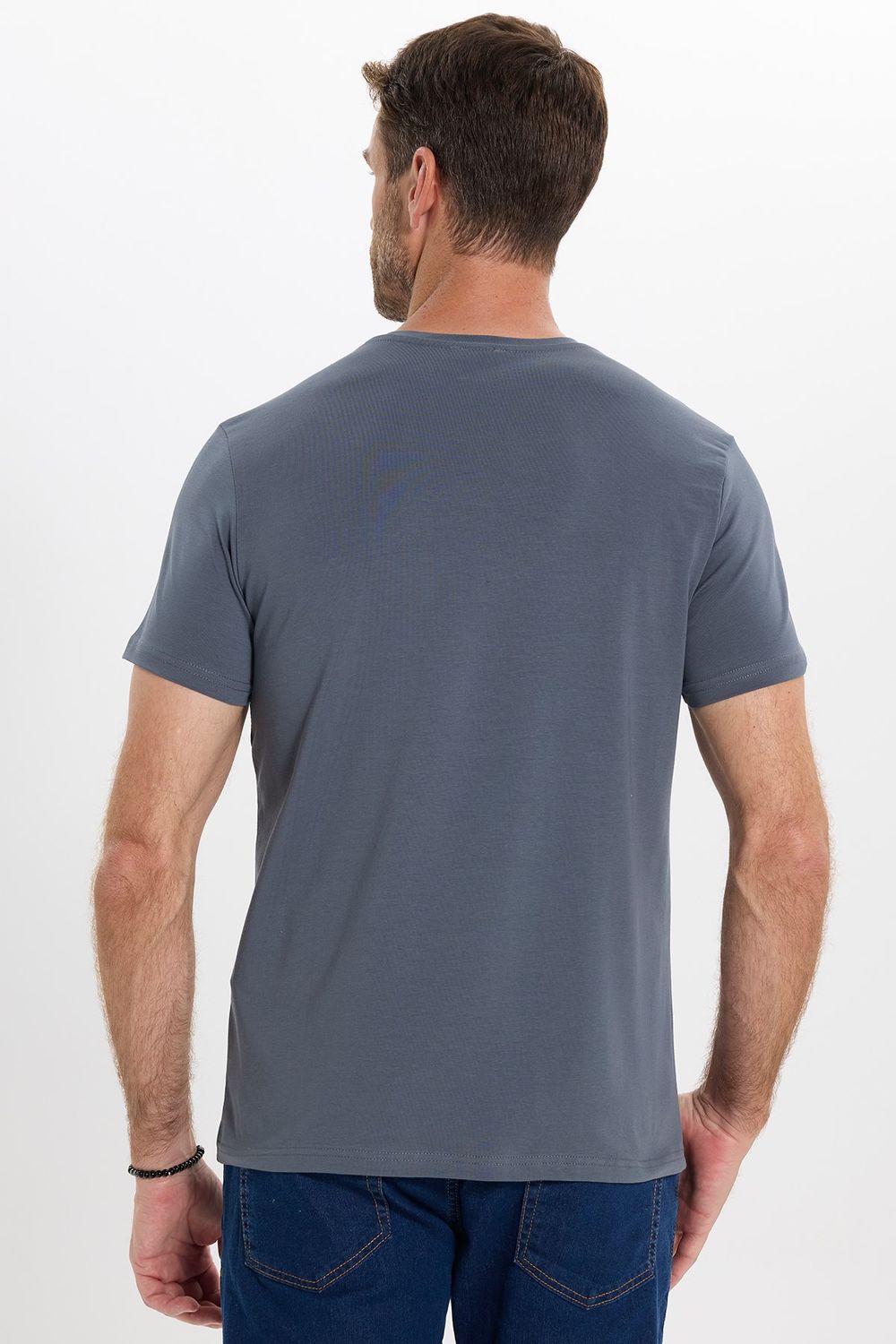 Erkek Slim Fit Dar Kesim Pamuklu Yumuşak Doku Esnek Kumaş Basic Gri Bisiklet Yaka Tişört