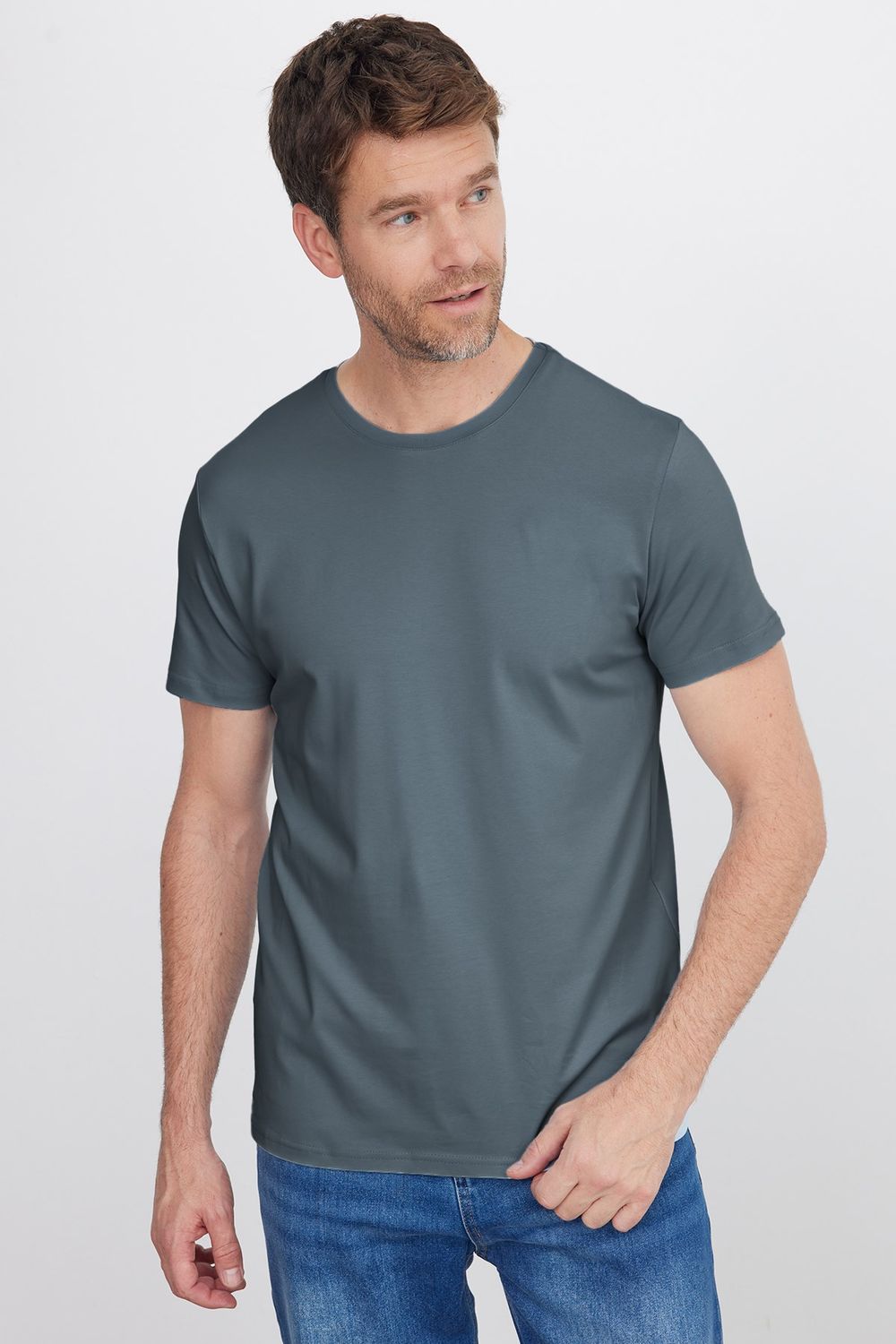 Slim Fit Bisiklet Yaka Düz Basıc Kısa Kol T-Shirt
