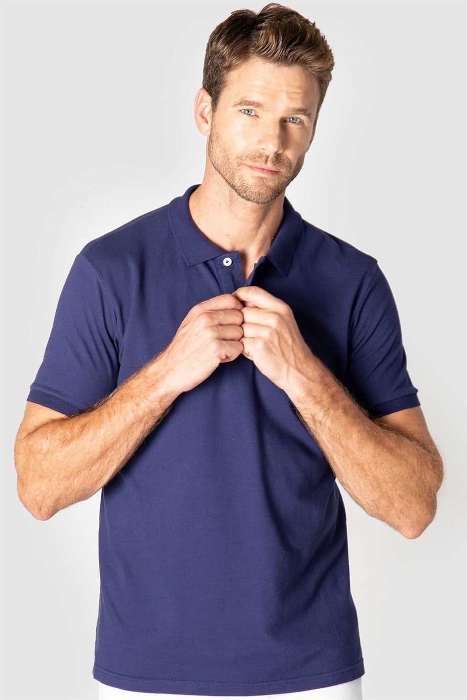 Slim Fit Dar Kesim Düz Polo Yaka Erkek T-Shirt