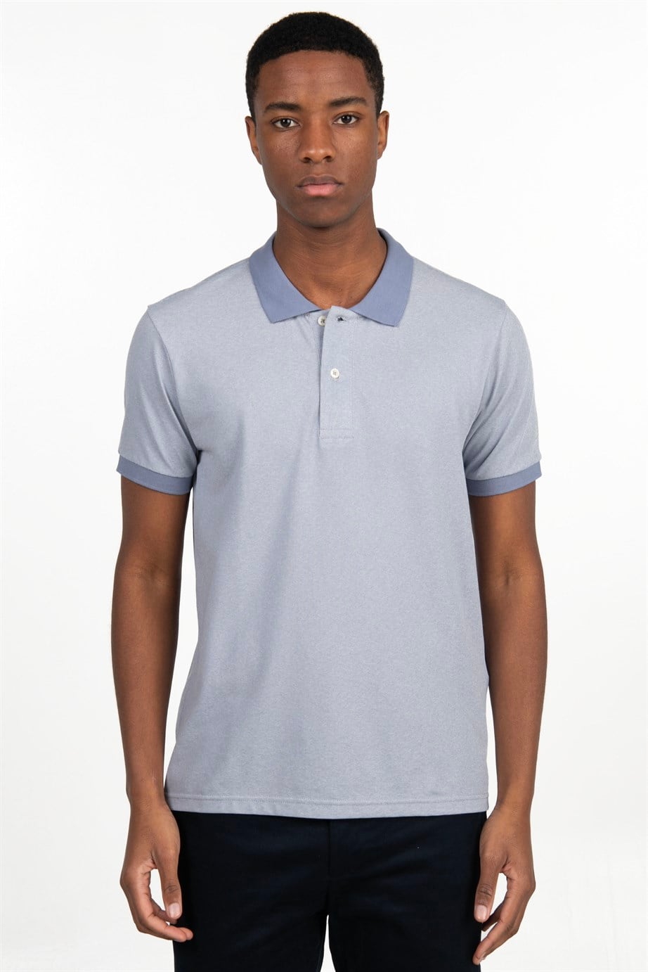 Slim Fit Melanj Düz Polo Yaka T-Shirt