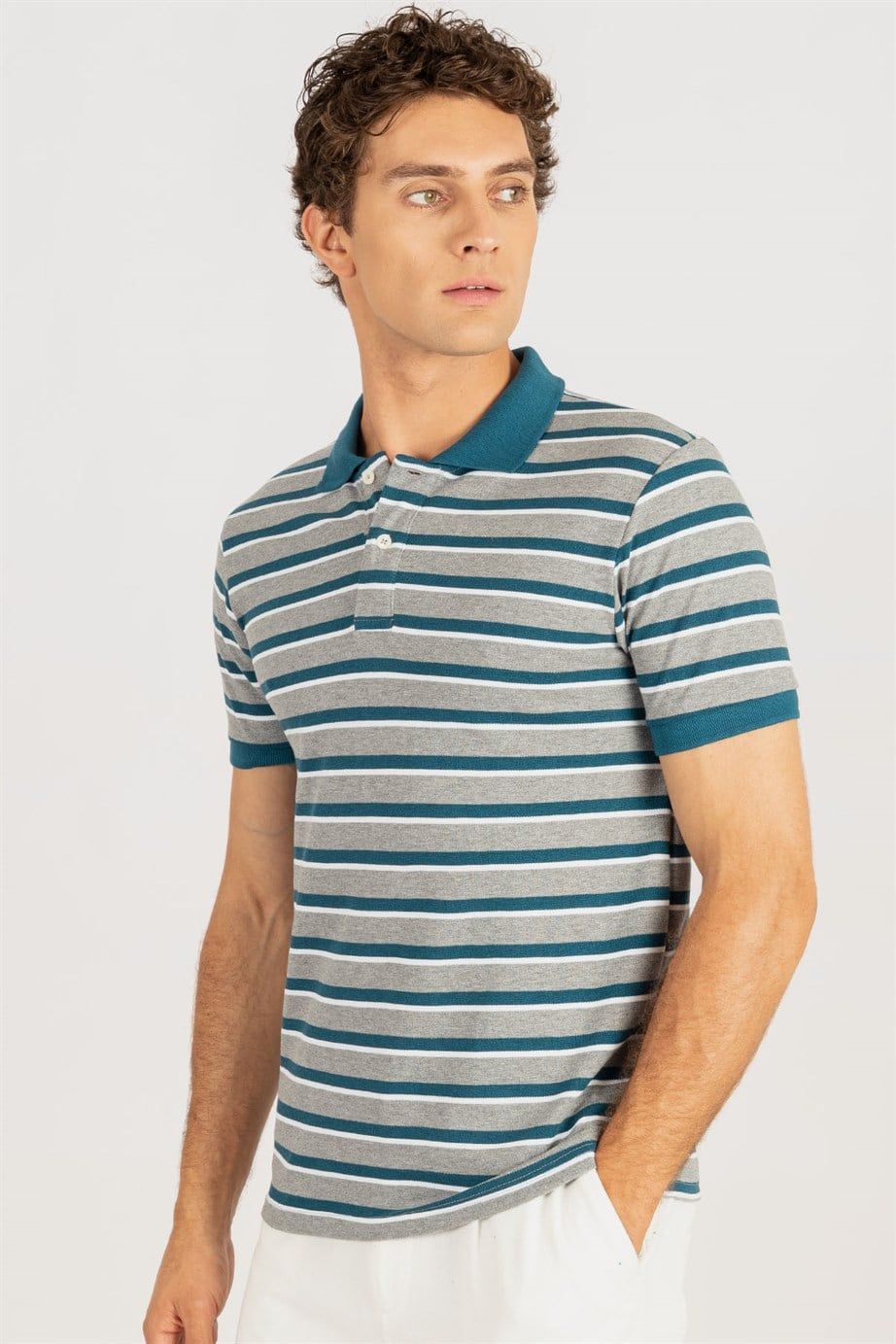 Slim Fit Dar Kesim Çizgili Polo Yaka Pike T-Shirt