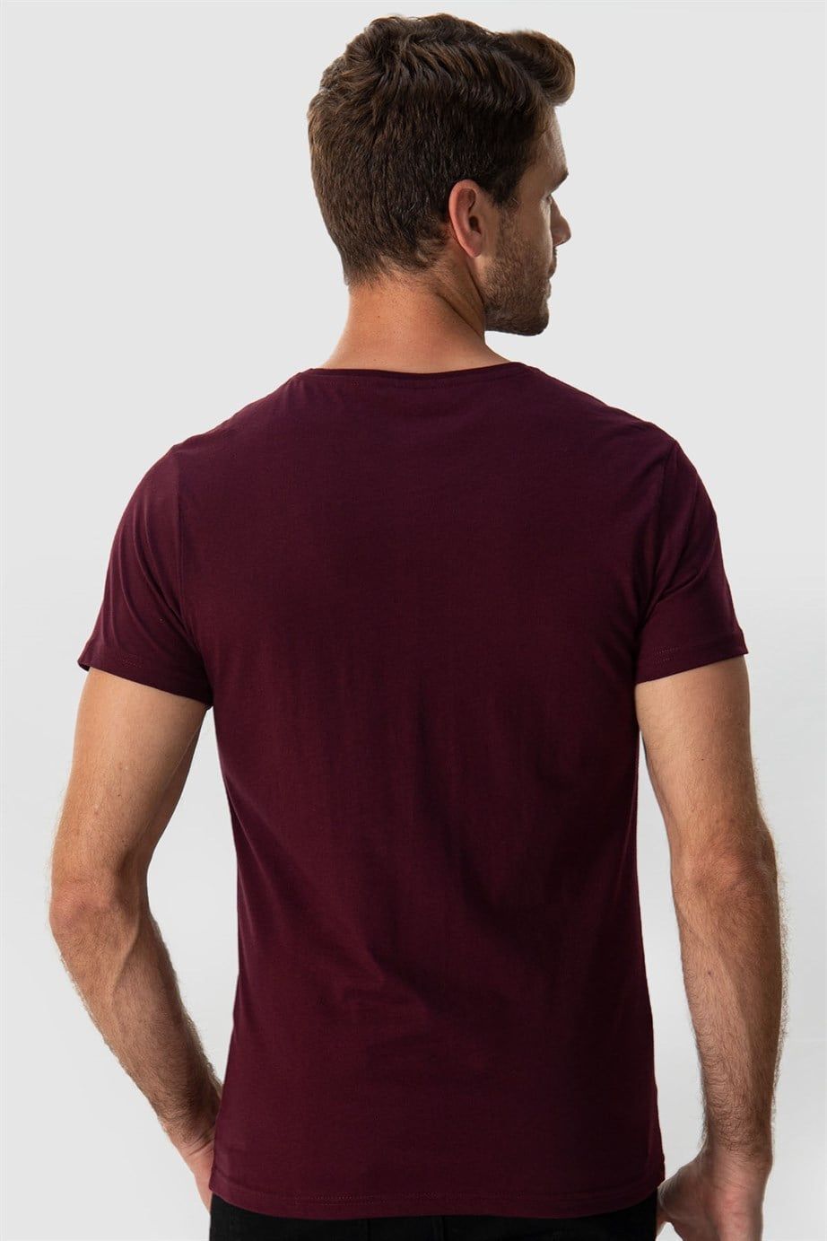 Slim Fit Dar Kesim Bisiklet Yaka Baskılı Erkek T-Shirt