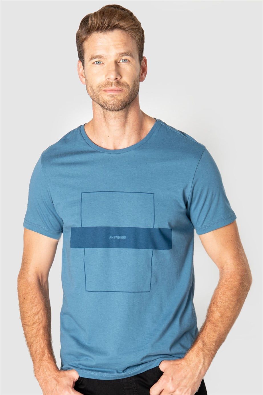 Slim Fit Dar Kesim Bisiklet Yaka Baskılı Erkek T-Shirt