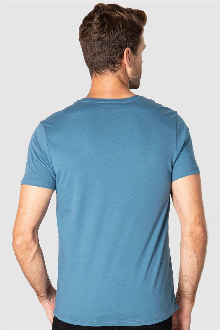 Slim Fit Dar Kesim Bisiklet Yaka Baskılı Erkek T-Shirt