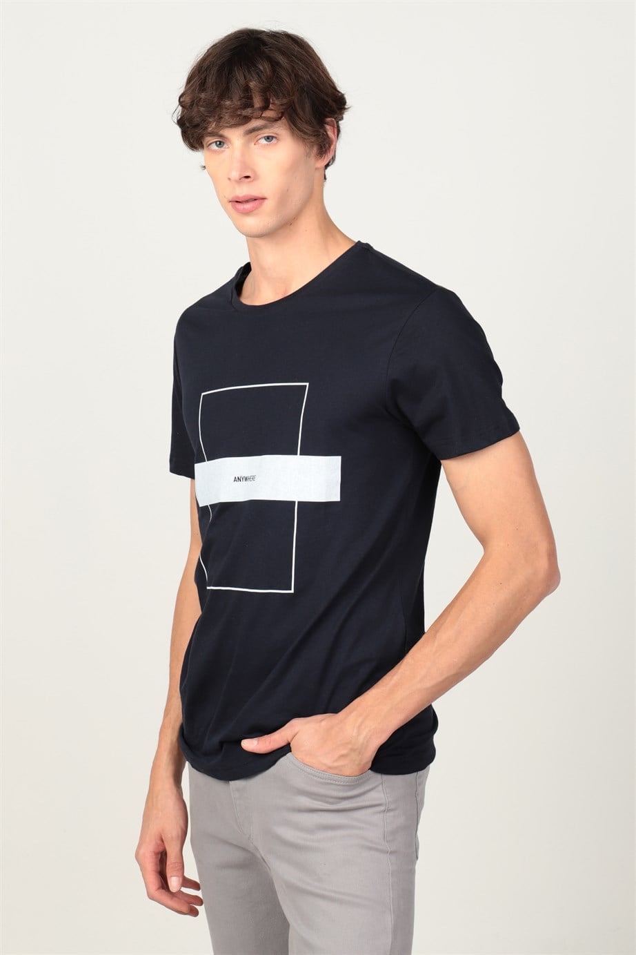 Slim Fit Dar Kesim Bisiklet Yaka Baskılı Erkek T-Shirt