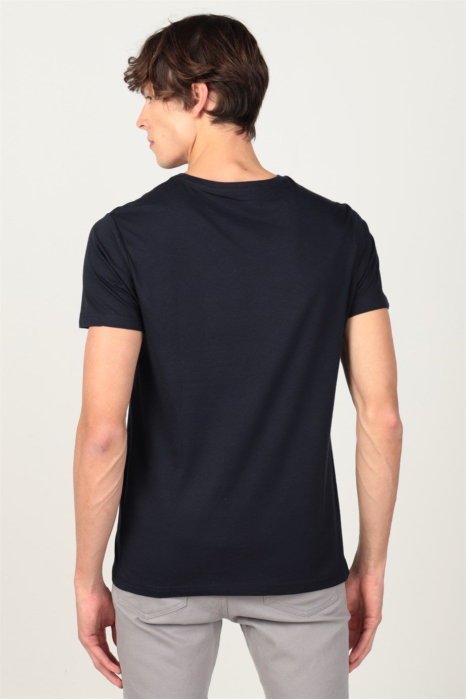 Slim Fit Dar Kesim Bisiklet Yaka Baskılı Erkek T-Shirt