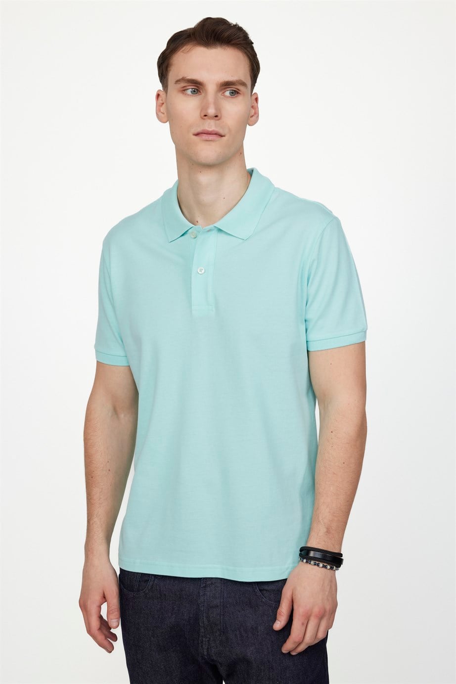 Erkek Polo Yaka Slim Fit Düz Pamuk Pike Tişört
