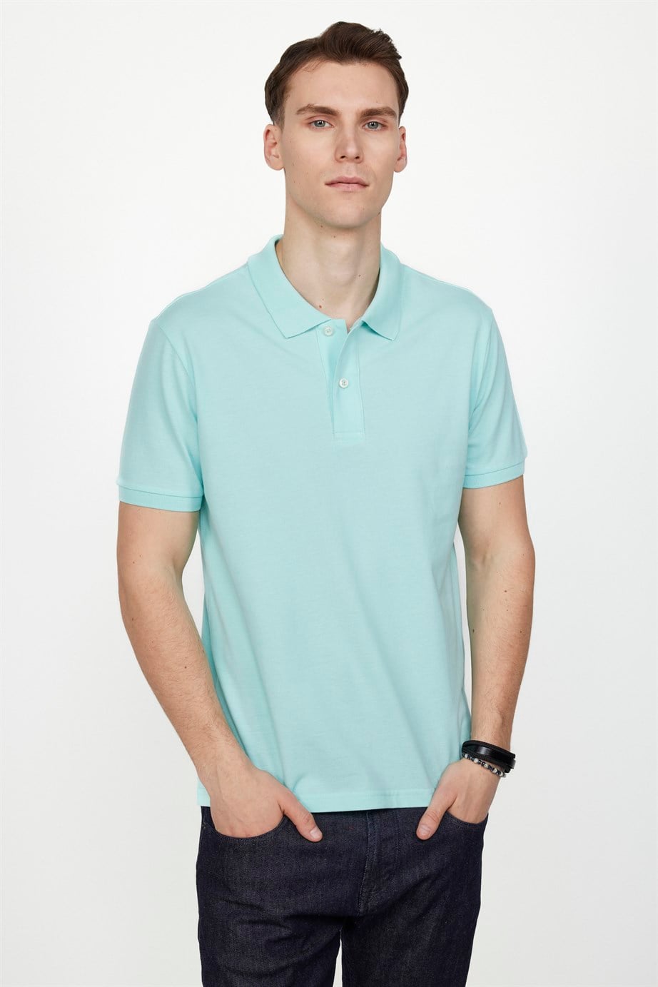 Erkek Polo Yaka Slim Fit Düz Pamuk Pike Tişört