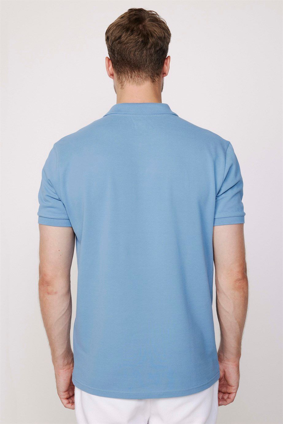 Erkek Polo Yaka Slim Fit Düz Pamuk Pike Mavi Tişört