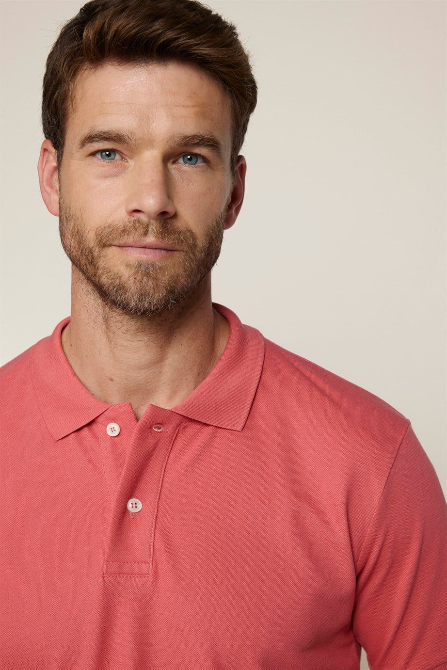 Erkek Polo Yaka Slim Fit Düz Pamuk Pike Pembe Tişört