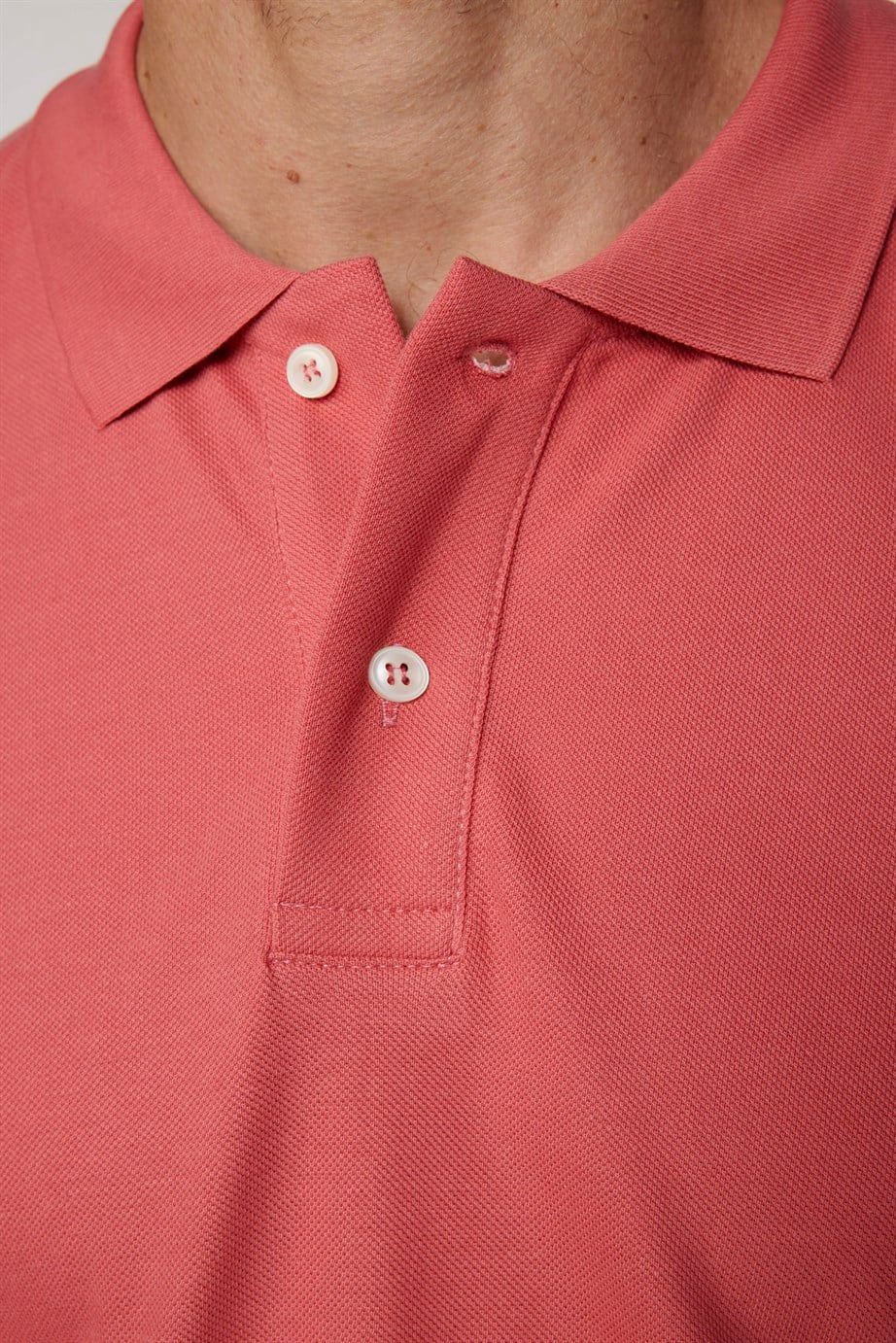 Erkek Polo Yaka Slim Fit Düz Pamuk Pike Pembe Tişört