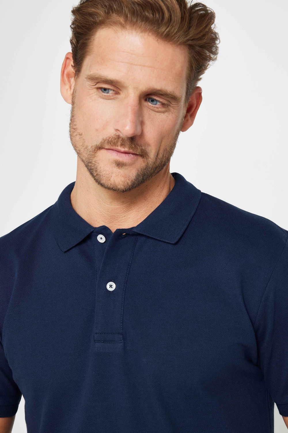Erkek Slim Fit Dar Kesim %100 Pamuk Düz Pike Lacivert Polo Yaka Tişört