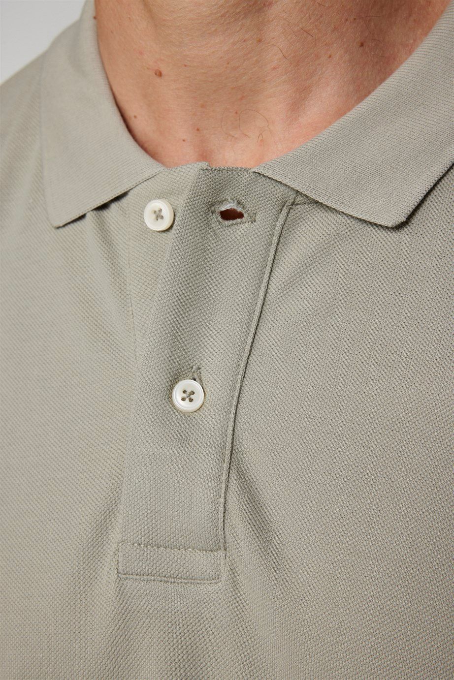 Erkek Polo Yaka Slim Fit Düz Pamuk Pike Bej Tişört