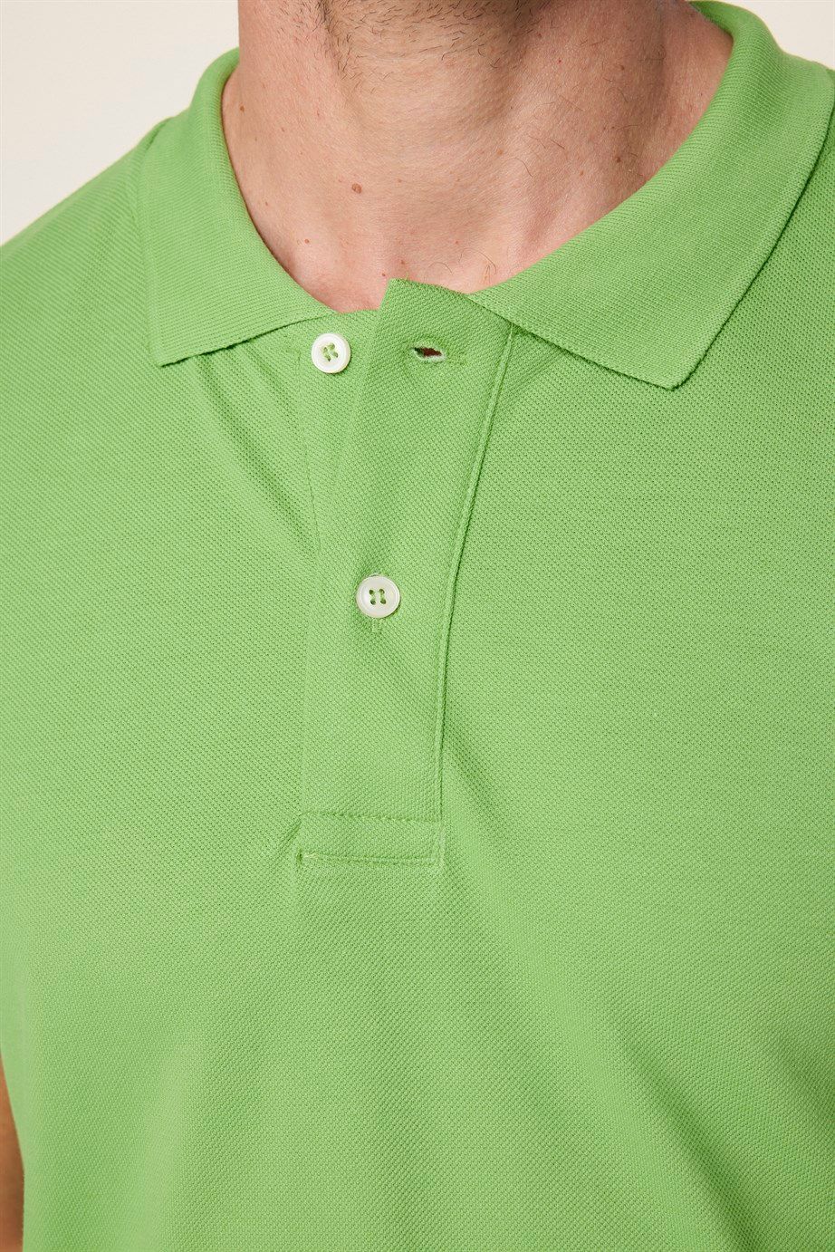 Erkek Polo Yaka Slim Fit Düz Pamuk Pike Yeşil Tişört