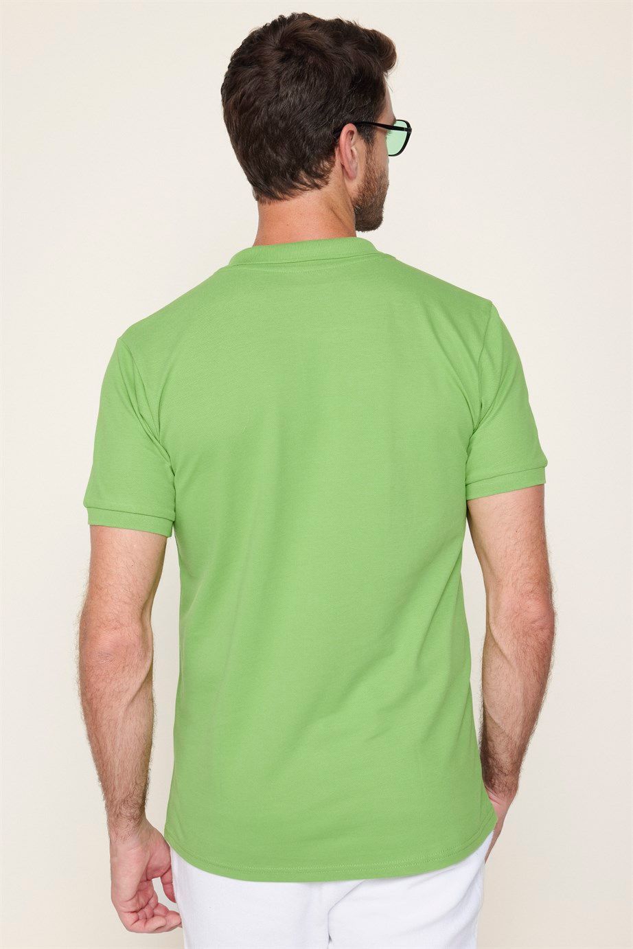 Erkek Polo Yaka Slim Fit Düz Pamuk Pike Yeşil Tişört