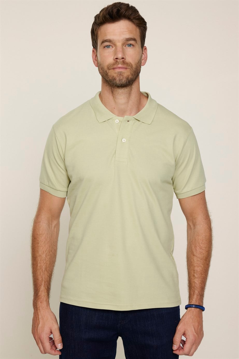 Erkek Polo Yaka Slim Fit Düz Pamuk Pike Yeşil Tişört