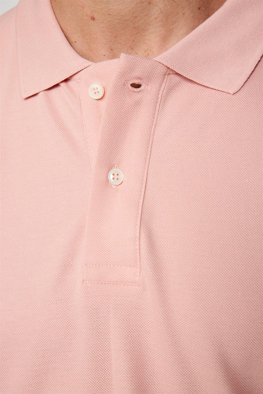Erkek Polo Yaka Slim Fit Düz Pamuk Pike Pembe Tişört