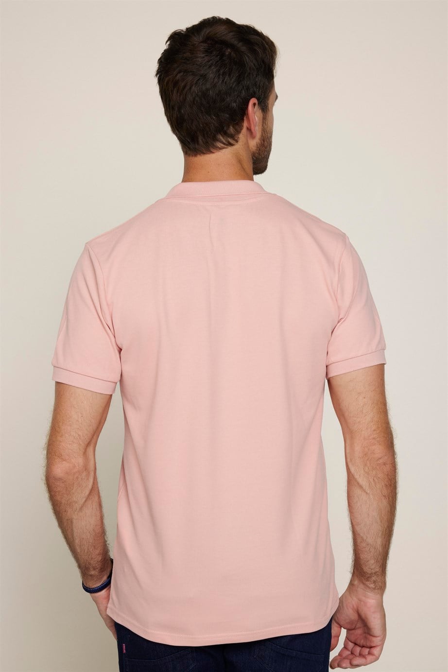 Erkek Polo Yaka Slim Fit Düz Pamuk Pike Pembe Tişört