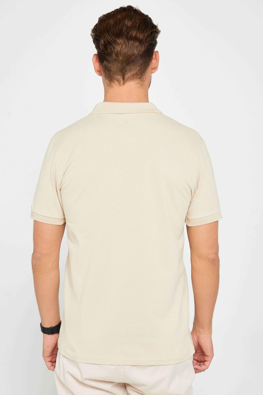 Erkek Slim Fit Dar Kesim %100 Pamuk Düz Pike Taş Renk Polo Yaka Tişört